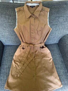 Renuar Sleeveless Utility Midi Dress in Camel Tan